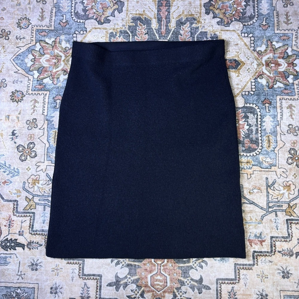 Lauren Ralph Lauren Black Merino Wool Blend Ribbed Knit Skirt XL Fall Business